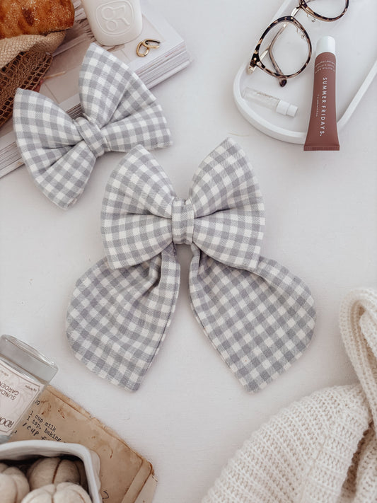 Light Blue Gingham Dog Bow