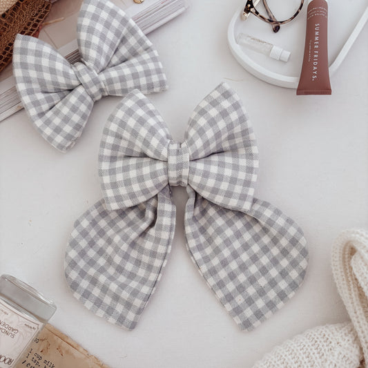 Light Blue Gingham Dog Bow