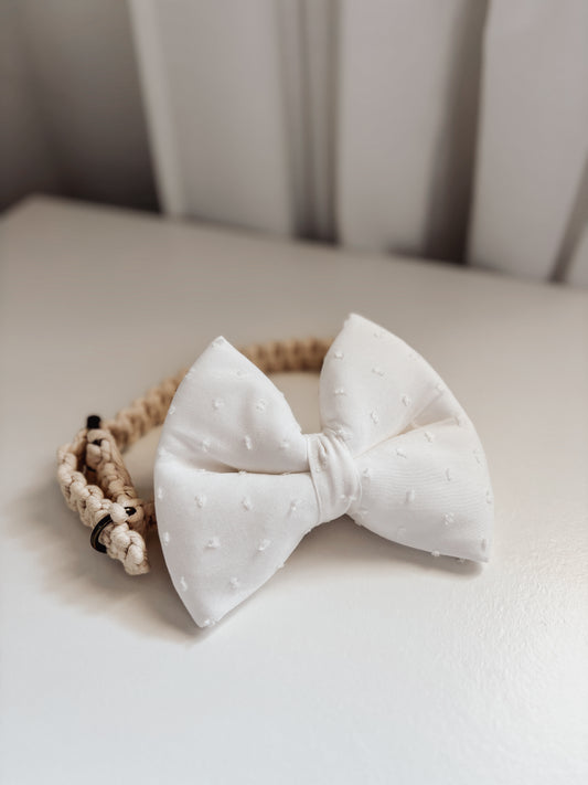 White Swiss Dot Dog Bow