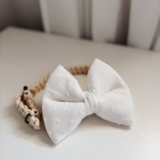 White Swiss Dot Dog Bow