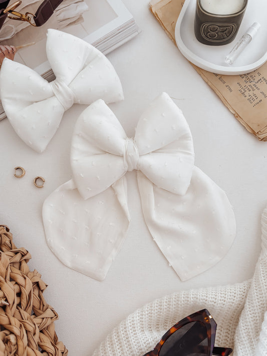 White Swiss Dot Dog Bow