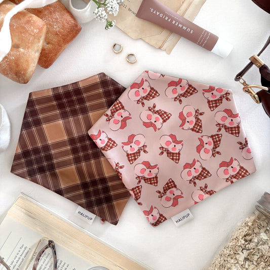 Reversible Country Western Dog Bandana with plaid and mice in cowboy hats