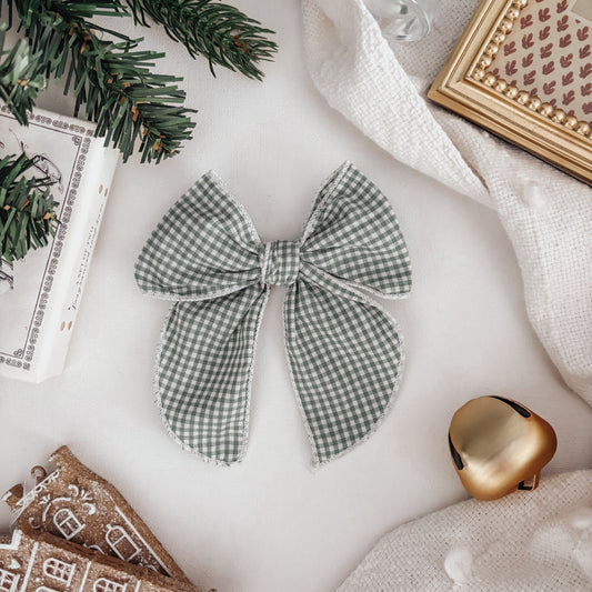 Sage Gingham Dog Bow