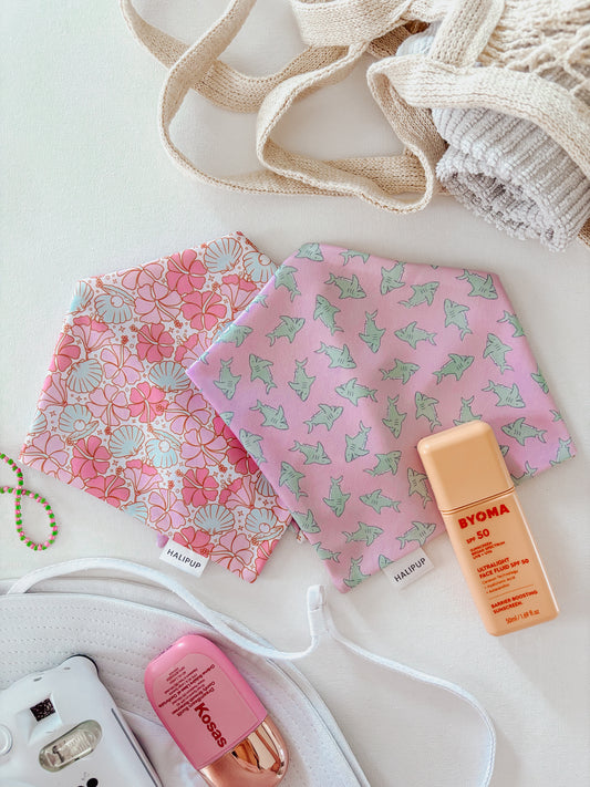 Sharks & Hibiscus Reversible dog bandana