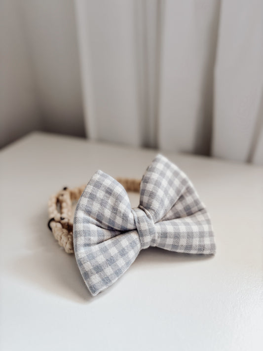 Light Blue Gingham Dog Bow