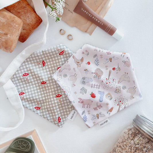 reversible dog bandana with farm animal design