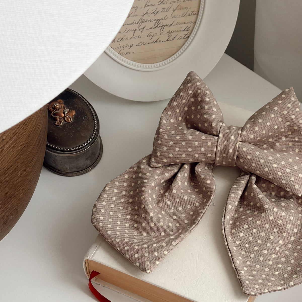Beige Polkadot Sailor Bow