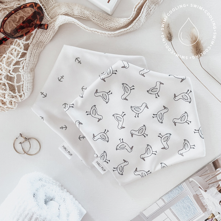 Summer Seagulls With Reversible Anchors Dog Bandana