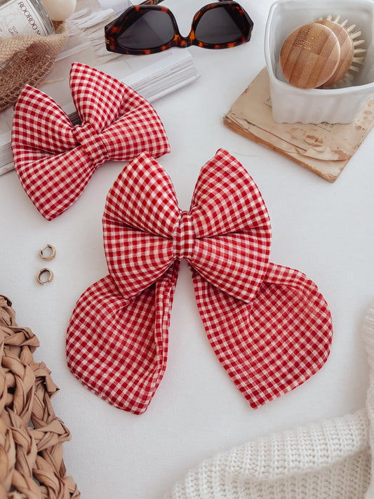 Red Plaid Dog Bow