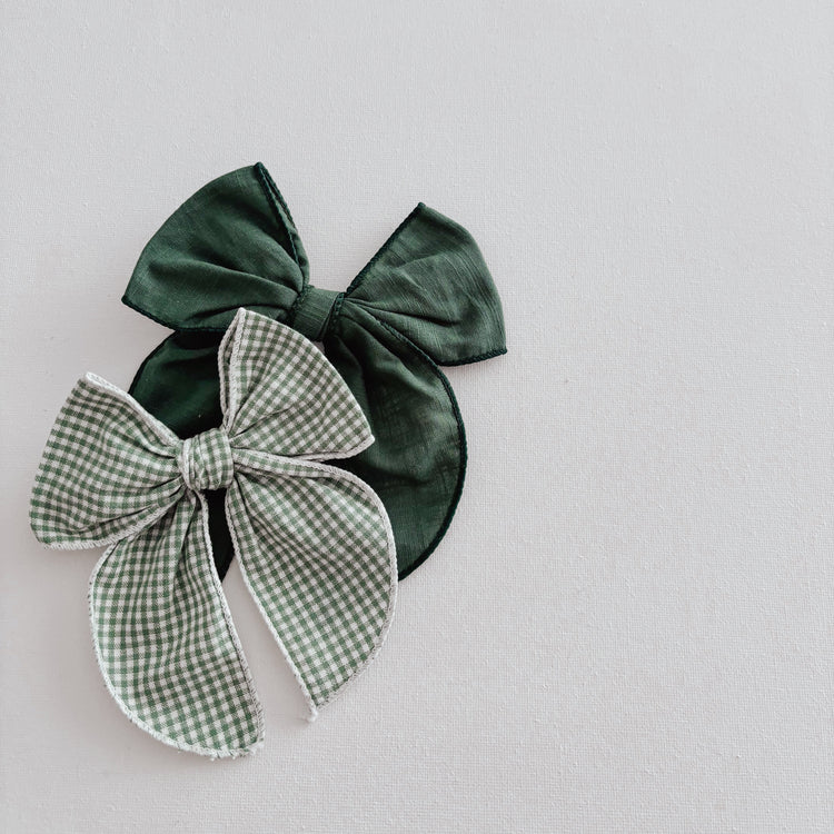 Sage Gingham Dog Bow