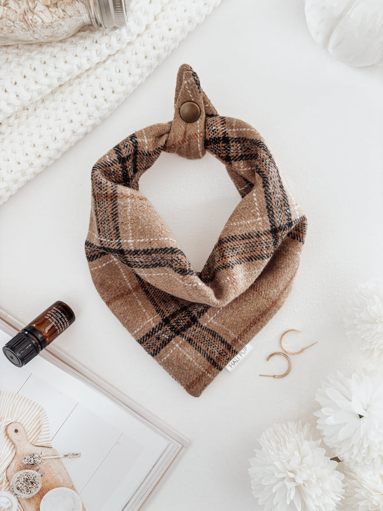 Brown Plaid Knit Over The Collar Dog Bow