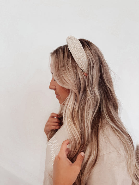 Beige Classic Knit Top Knot Headband