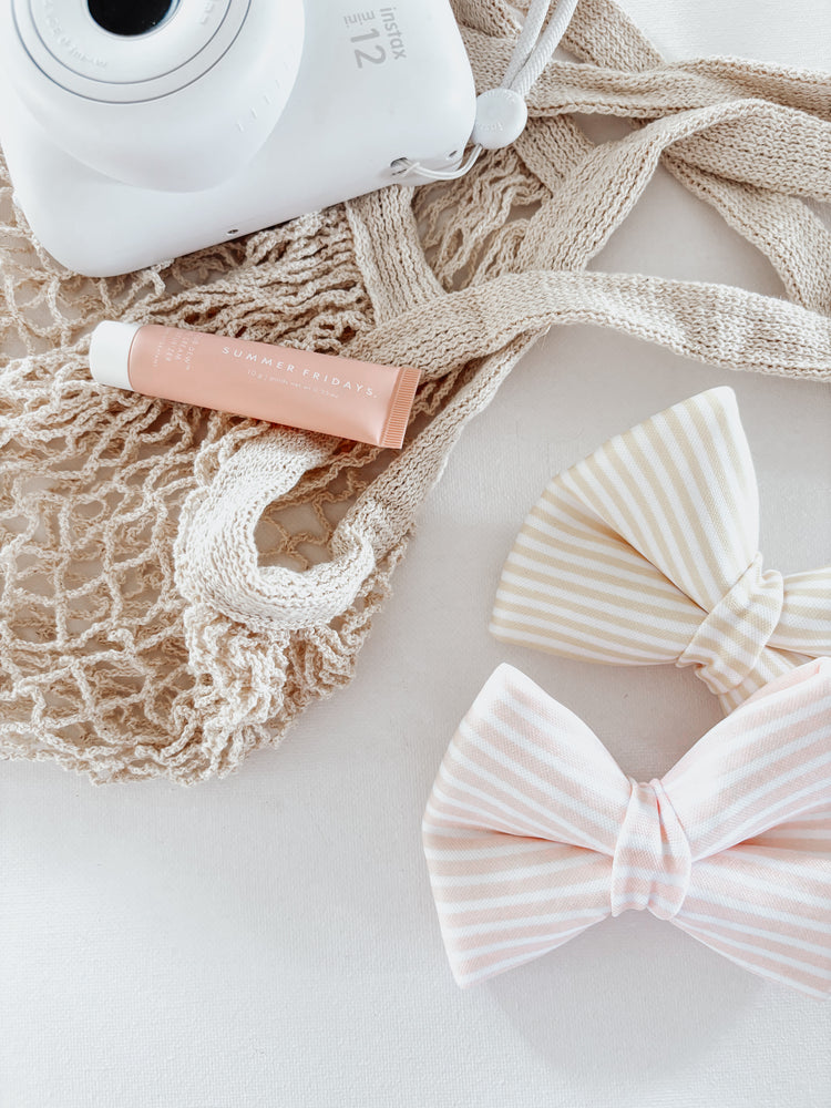 Blush Pink Beach Stripes Over The Collar Dog Bow