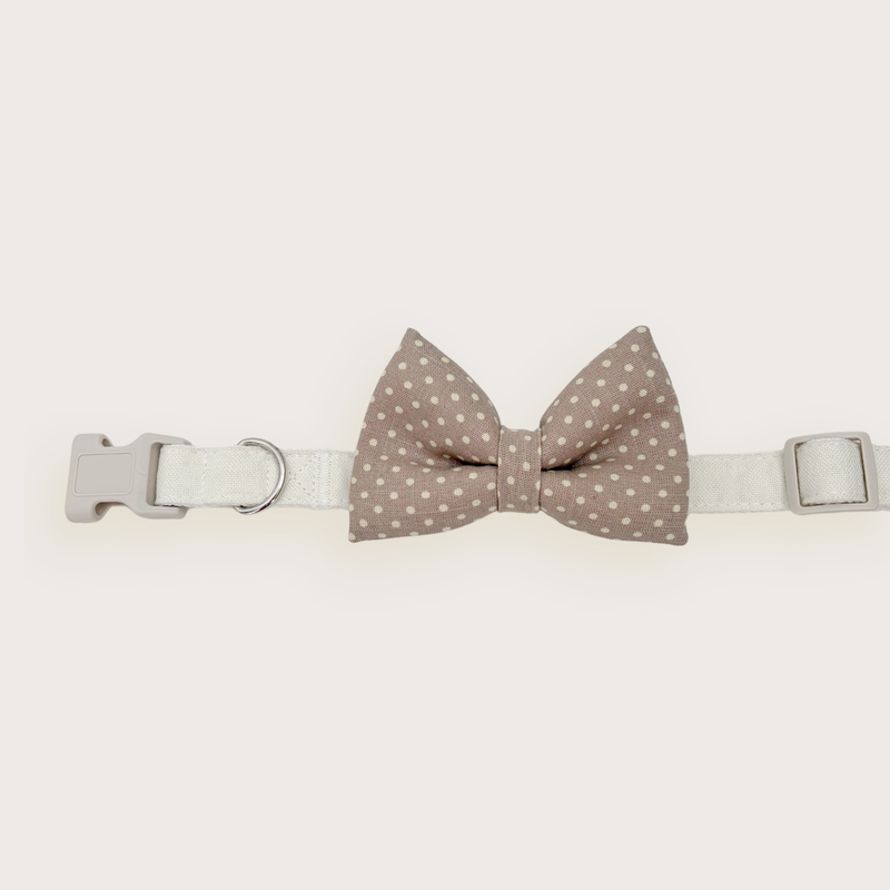 Beige Polkadot Classic Dog Bow