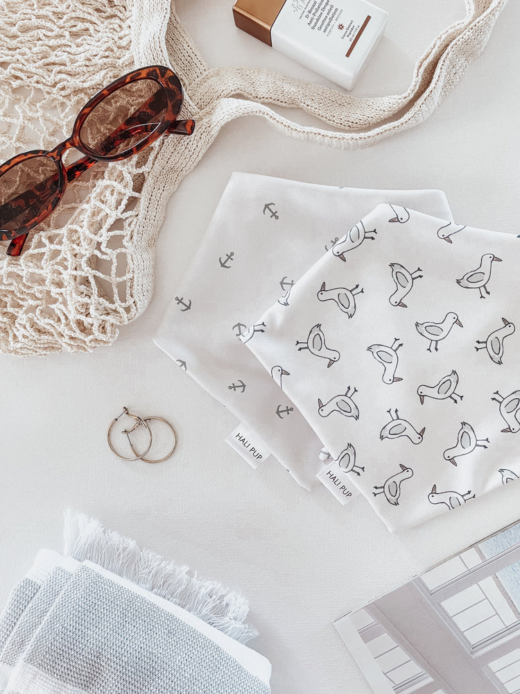 Summer Seagulls With Reversible Anchors Dog Bandana