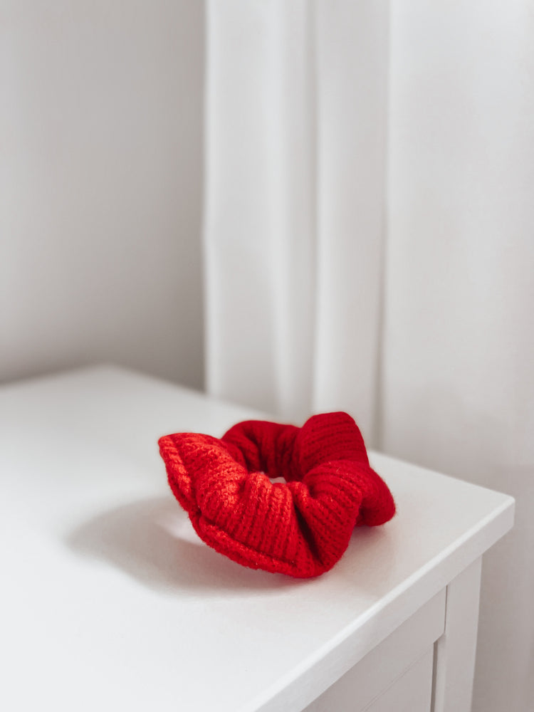 Red Knit Adult Scrunchie
