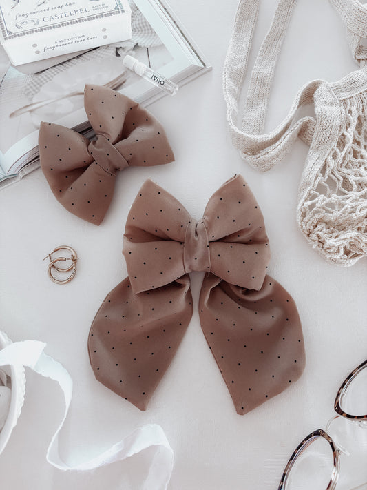 Brown Polkadot Over the collar dog bow