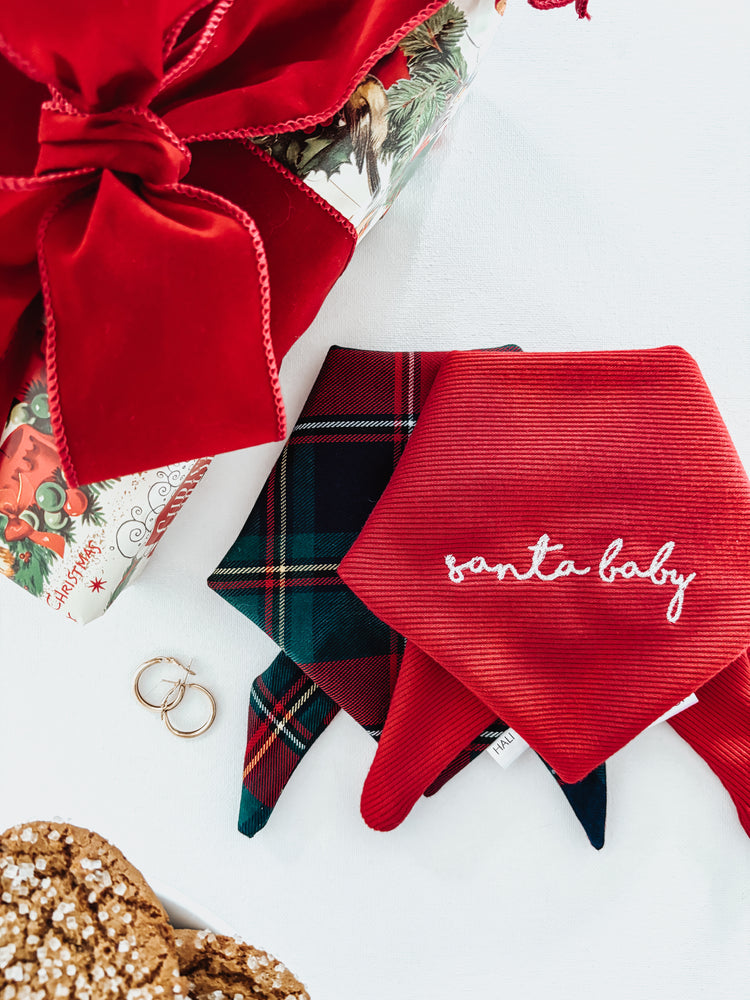 Dark Christmas Plaid Knit Dog Bandana