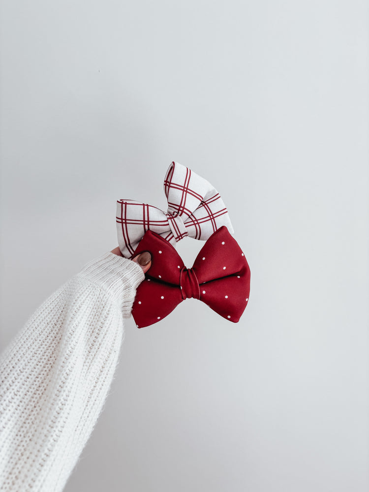 Red and white polkadots Over the collar dog bow