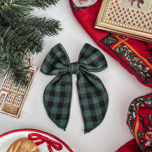 Evergreen Buffalo Plaid Dog Bow