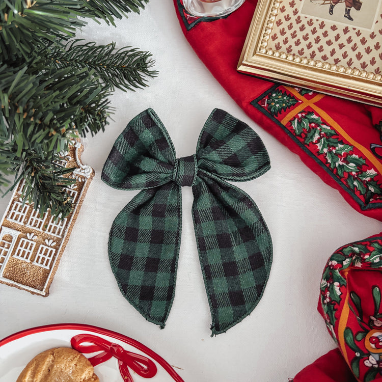 Evergreen Buffalo Plaid Dog Bow
