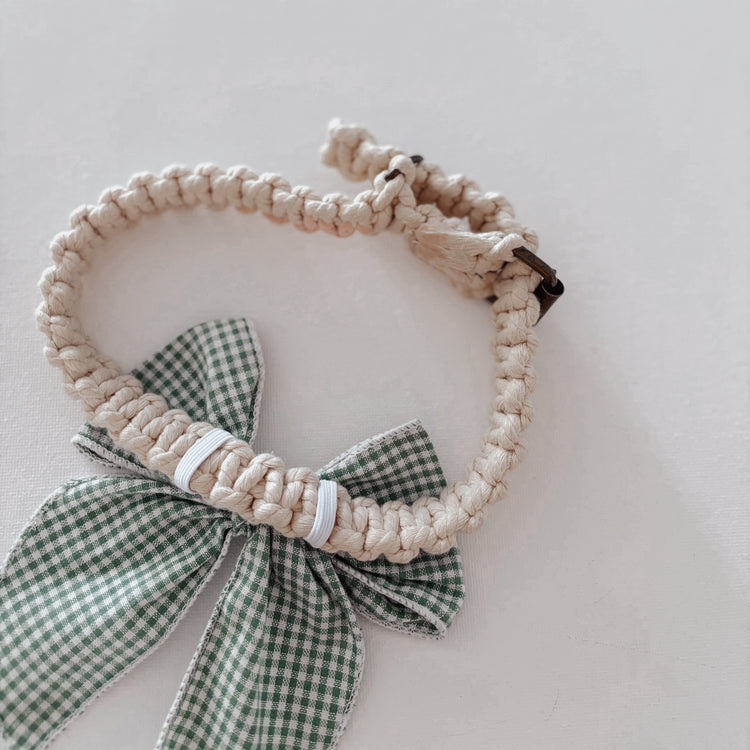 Sage Gingham Dog Bow