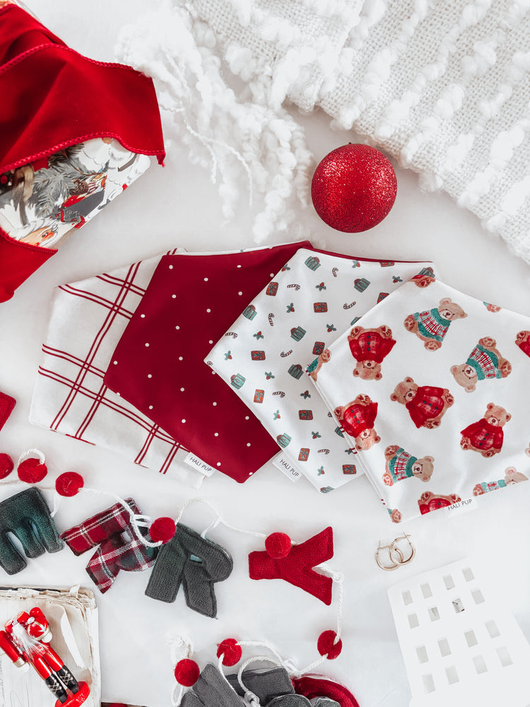 Christmas bears & plaid Reversible Dog Bandana