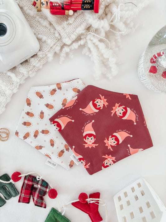 Better Not Pout Elves & Lights Reversible Dog Bandana