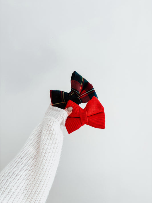 Red Ribbed Knit Over the collar dog bow