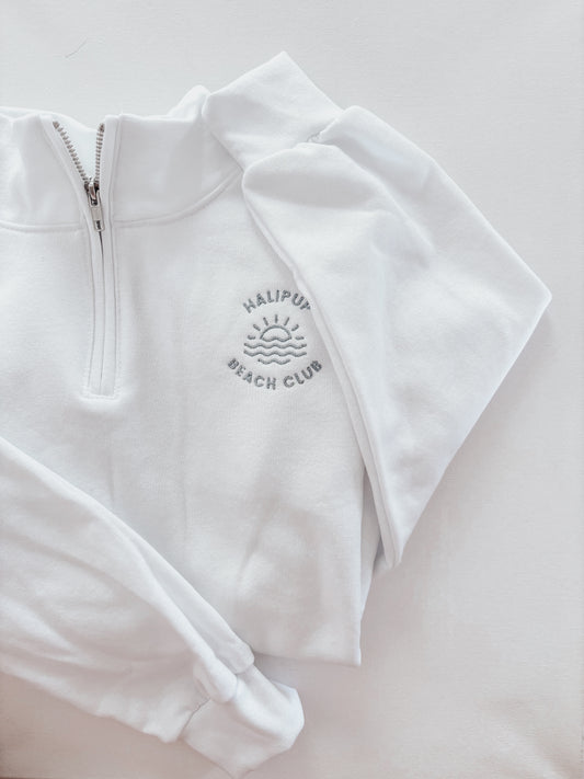 Halipup Beach Club, white 1/4 Zip Crewneck Embroidered OR Sublimated