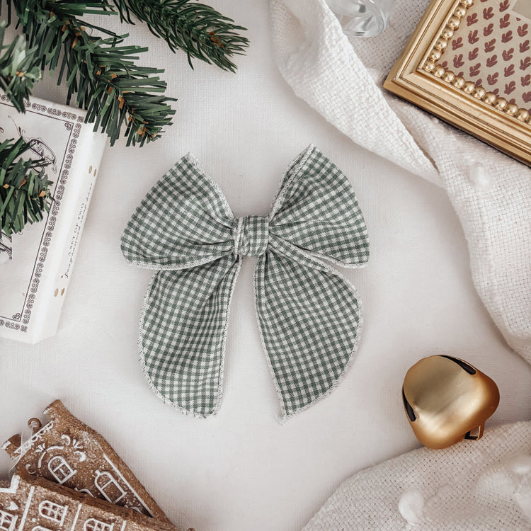 Sage Gingham Dog Bow