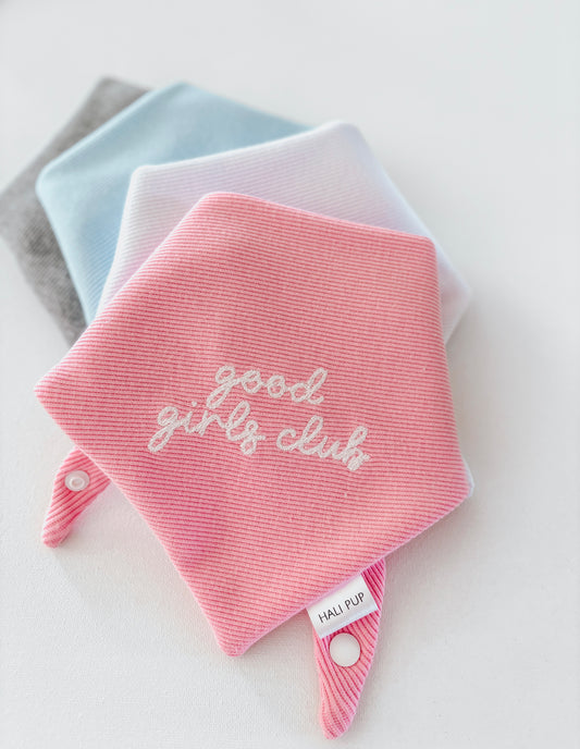 Good Girls Club Embroidered Pink Knit Dog Bandana