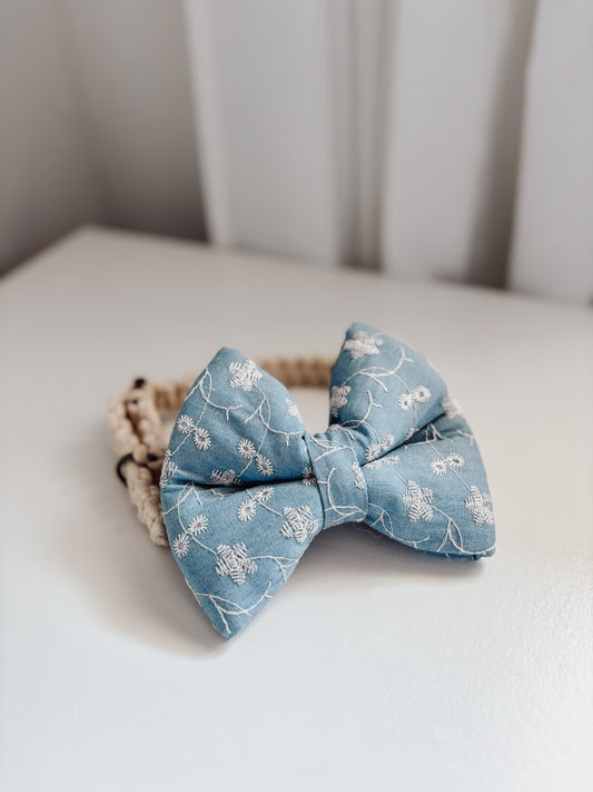 Denim Eyelet Dog Bow