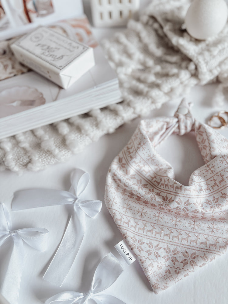 Beige Fair Isle Over The Collar Dog Bow