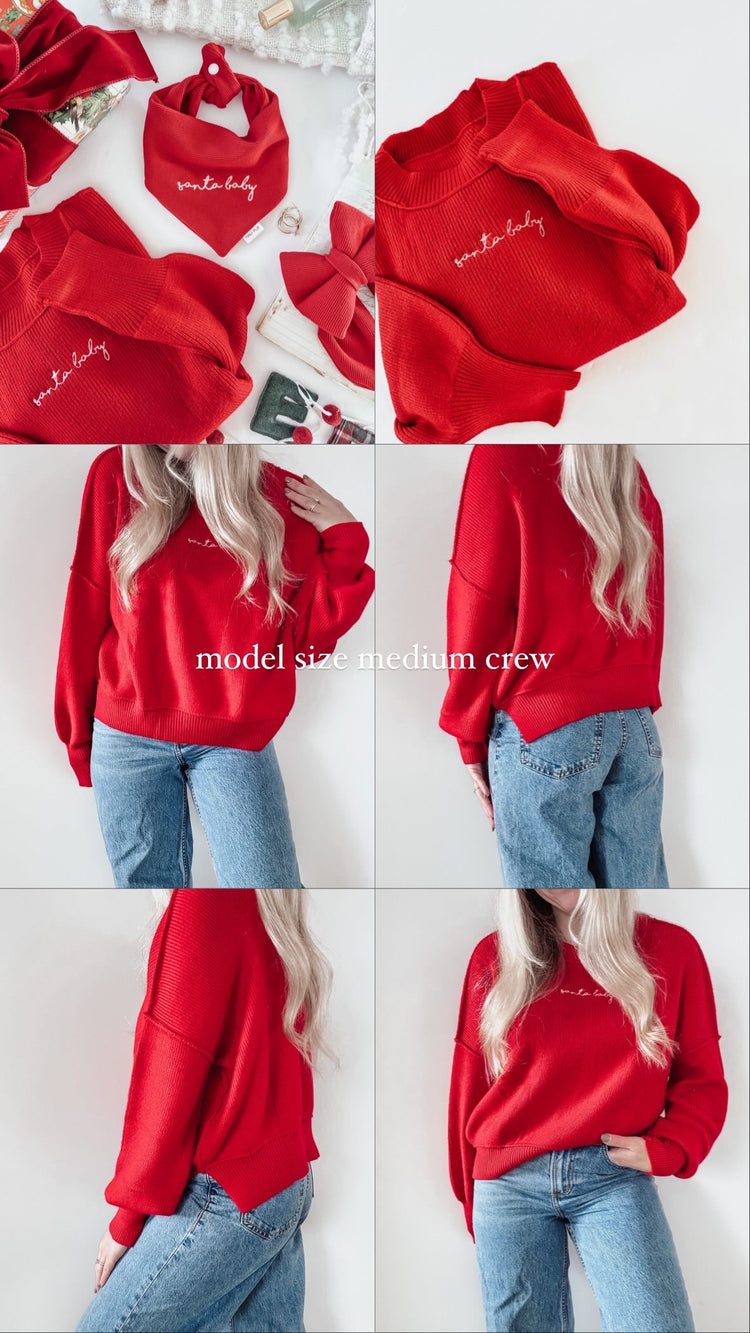 Santa Baby Embroidered Knit Crewneck