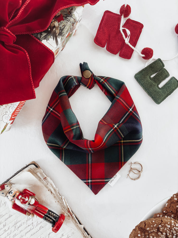 Dark Christmas Plaid Over the collar dog bow