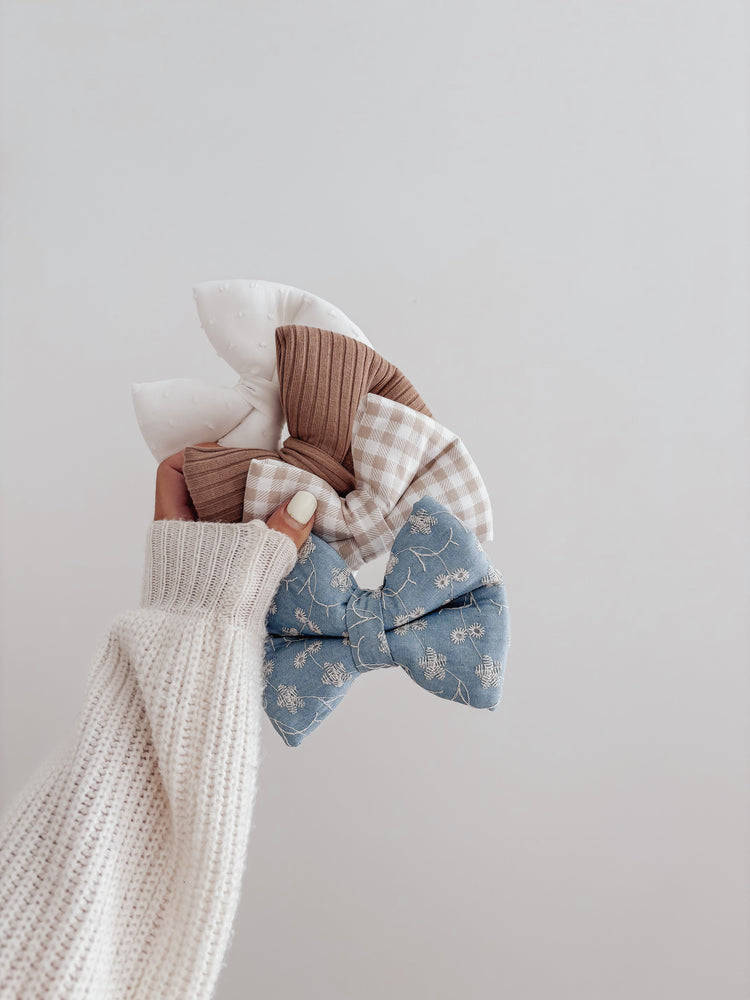Denim Eyelet Dog Bow