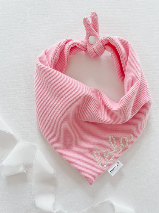 Custom Embroidered Pink Ribbed Knit Dog Bandana