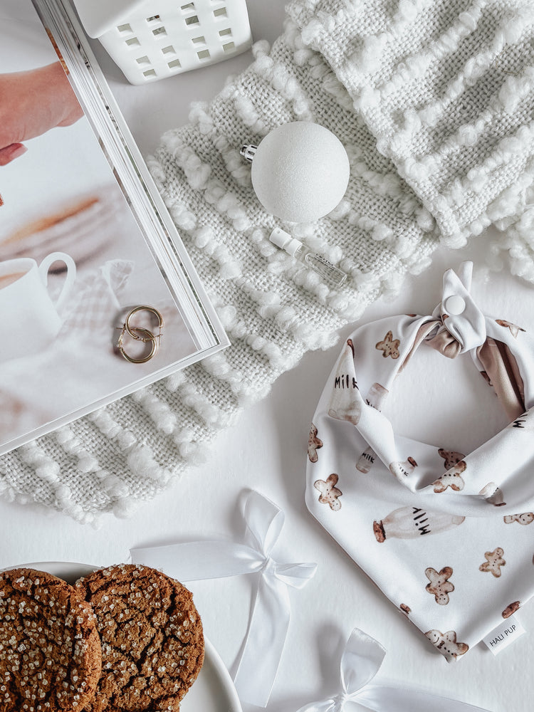 Milk & Cookies with reversible gifts dog bandana