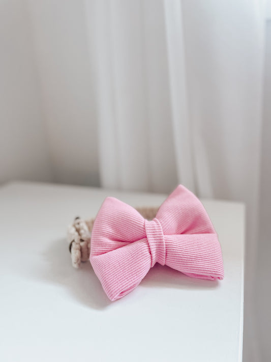Pink Ribbed Knit Over The Collar Dog Bow