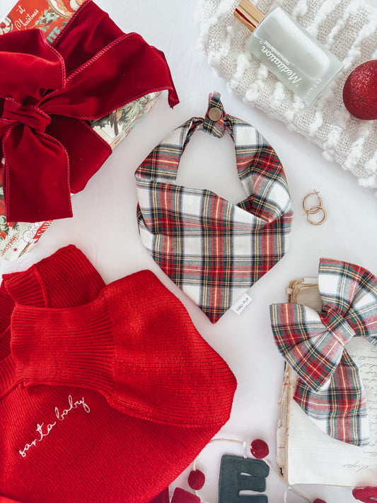 Light Christmas Plaid Over the collar dog bow