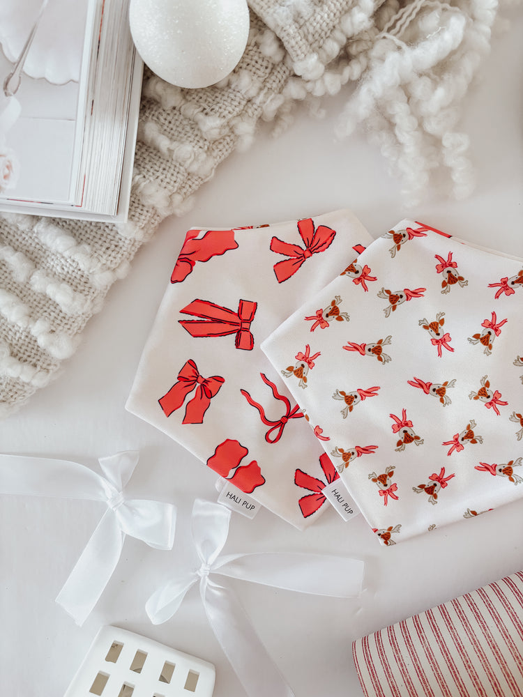 Rudolph & Christmas Bows Reversible Dog Bandana