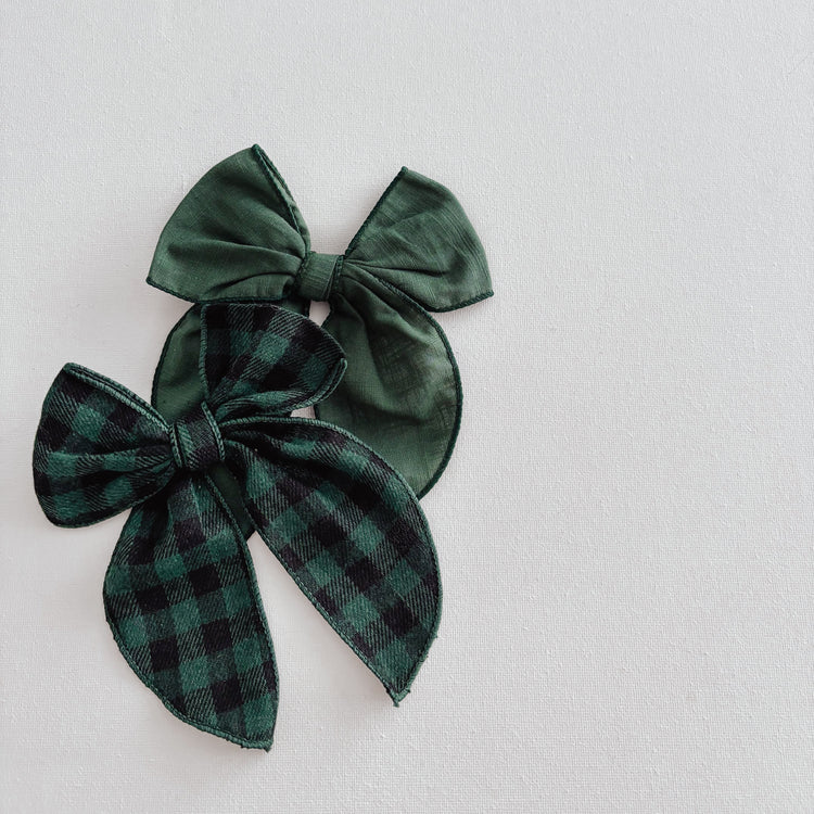 Evergreen Buffalo Plaid Dog Bow