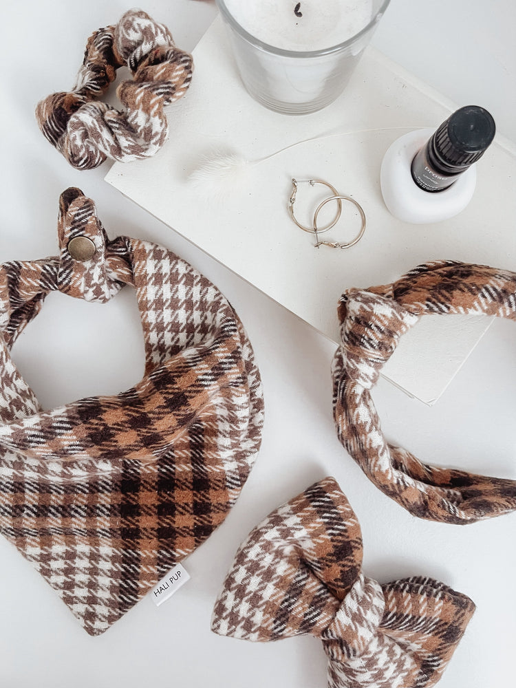 Brown Plaid Over The Collar Dog Bow