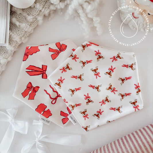 Rudolph & Christmas Bows Reversible Dog Bandana