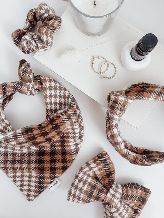 Brown Plaid, Classic Knit Dog Bandana