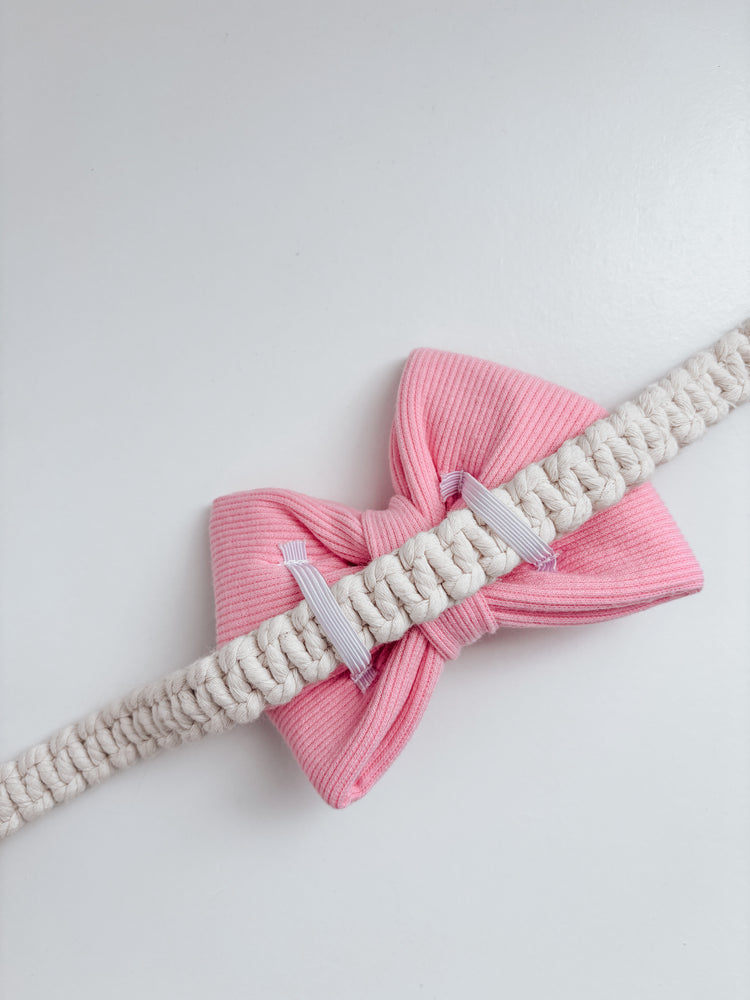 Pink Ribbed Over The Collar Dog Bow