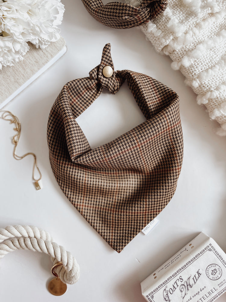 Brown Plaid Over The Collar Dog Bow