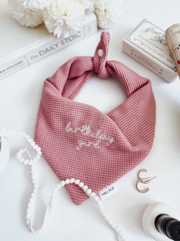 Pink knit Custom embroidered dog bandana