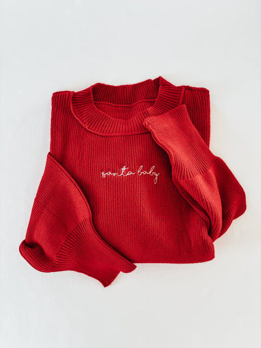 Santa Baby Embroidered Knit Crewneck